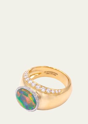 Yellow Gold and Platinum Ring with Diamonds and Opal