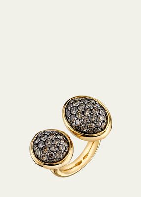 Yellow Gold and Silver 2 Tau Ring with Brown Diamonds