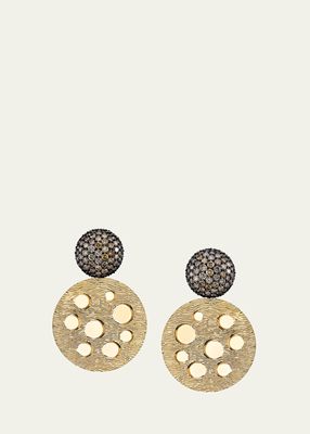 Yellow Gold and Silver Tau Disco Earrings with Brown Diamonds