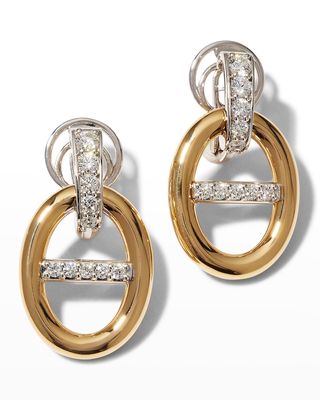 Yellow Gold and White Gold Oval-Drop Diamond Earrings