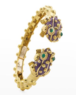 Yellow Gold Baby Frog Bangle with Emeralds
