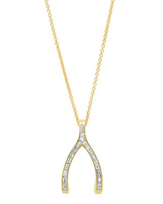 Yellow Gold Baguette Diamond Wishbone Necklace