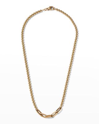 Yellow Gold Ball Chain and Triple Paper Clip Link Necklace