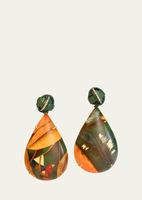 Yellow Gold Bamboo Marquetry Earrings with Brown Diamonds and Tsavorite