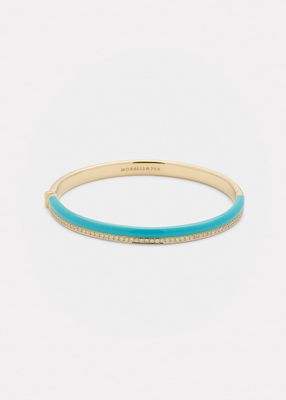 Yellow Gold Bangle Bracelet with Diamonds and Turquoise Enamel