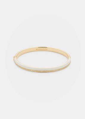 Yellow Gold Bangle Bracelet with Diamonds and White Enamel