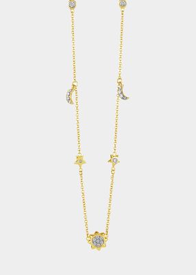 Yellow Gold Cable Chain with Center Diamond Sun, Moon and Star