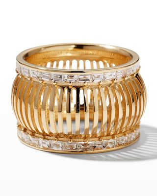 Yellow Gold Caged Pinky Ring with Baguette Diamonds