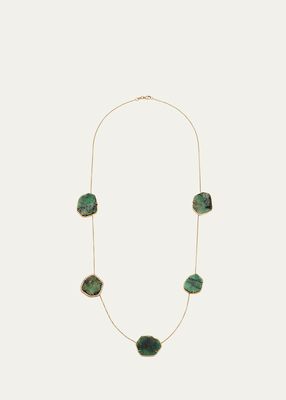 Yellow Gold Chain Necklace with Emerald and Diamonds