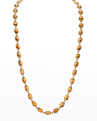 Yellow Gold Citrine Station Necklace, 24"L