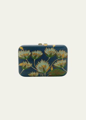 Yellow Gold Clutch with Malachite and Blue Lotus Flower Pattern