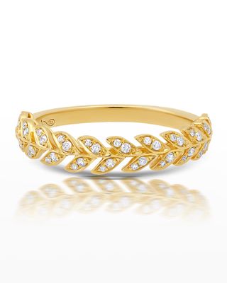 Yellow Gold Diamond Folha Half Band Ring