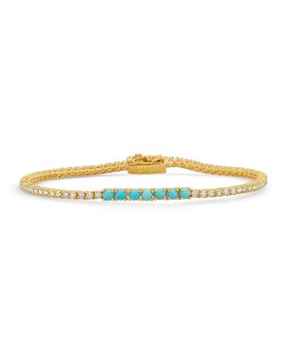 Yellow Gold Diamond Turquoise Accent Tennis Bracelet