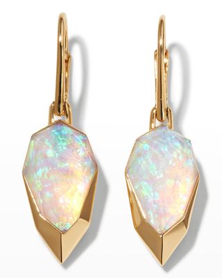 Yellow Gold Diced Pear Earrings with Opalescent Clear Quartz