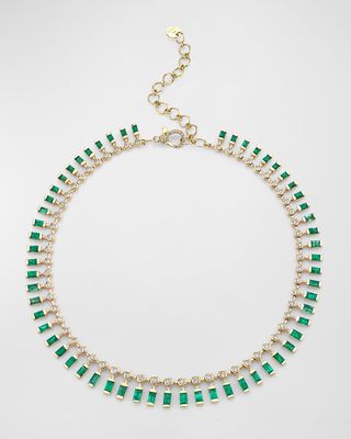 Yellow Gold Dot Dash Emerald and Diamond Necklace