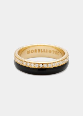 Yellow Gold Double Band Ring with Diamonds and Black Enamel