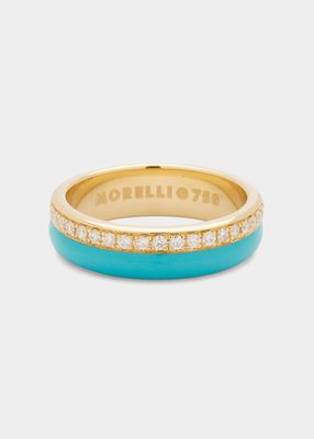 Yellow Gold Double Band Ring with Diamonds and Turquoise Enamel