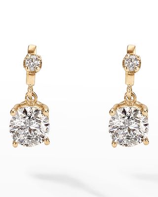 Yellow Gold Double Diamond Dangle Stud Earrings