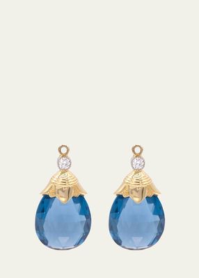 Yellow Gold Earring Enhancers with Blue Topaz and Diamonds