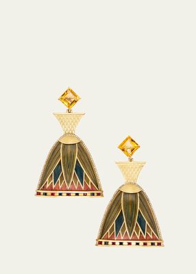 Yellow Gold Earring With Diamonds, Citrines, Rubellites, and Sapphires
