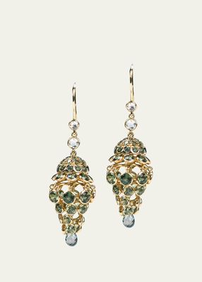 Yellow Gold Earring With Green Sapphires and Diamonds