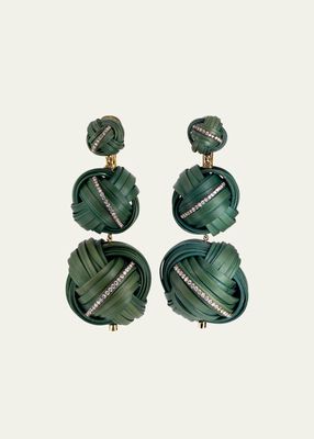 Yellow Gold Earrings with Diamond and Green Bamboo