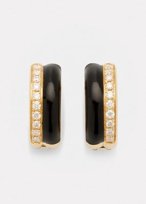 Yellow Gold Earrings with Diamonds and Black Enamel