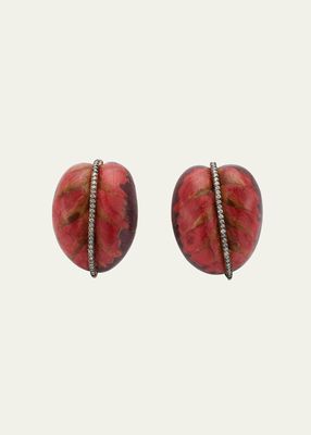 Yellow Gold Earrings with Diamonds and Leaf Pattern