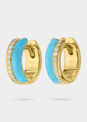 Yellow Gold Earrings with Diamonds and Turquoise Enamel