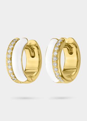 Yellow Gold Earrings with Diamonds and White Enamel