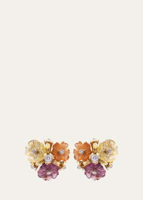 Yellow Gold Earrings with Garnet, Yellow Beryl and Pink Tourmaline