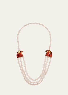 Yellow Gold Egyptian Necklace with Diamonds, Red Jasper, and Strawberry Quartz