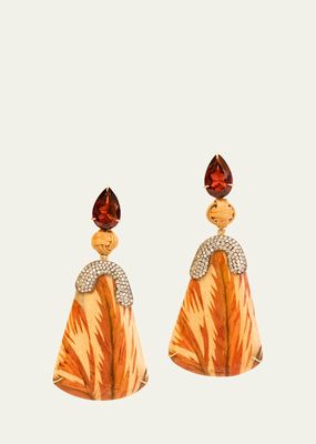 Yellow Gold Floral Marquetry Earrings with Diamonds, Ruby, and Garnet