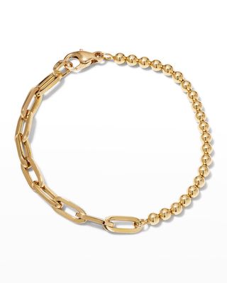 Yellow Gold Half Small Ball and Half Small Oval Link Bracelet