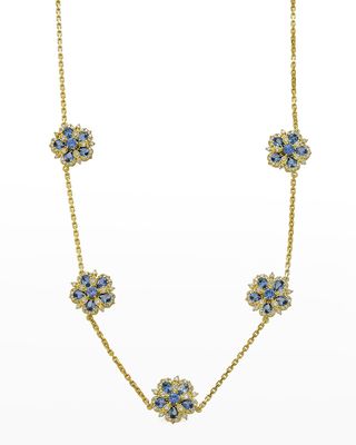 Yellow Gold Jasmine Bloom Ceylon Sapphire and White Diamond Necklace