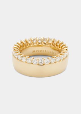 Yellow Gold Large Band Ring with Diamonds