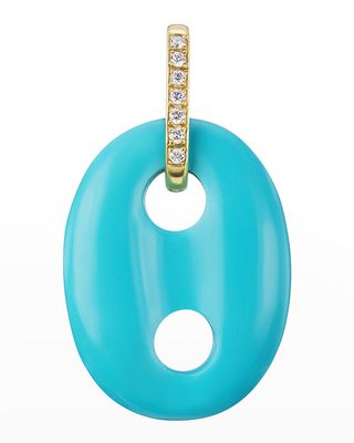 Yellow Gold Mariner Link Charm with Diamond Bale and Turquoise