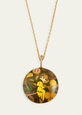 Yellow Gold Marquetry Necklace with Diamonds and Guava