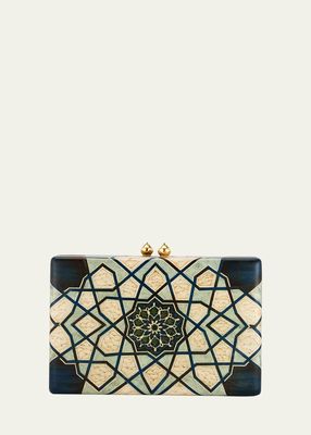 Yellow Gold Marquetry Silk Road Clutch with Temple Pattern
