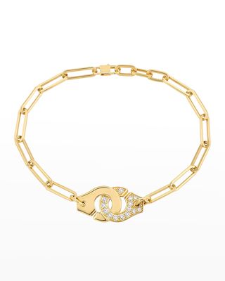 Yellow Gold Menottes R12 Large Bracelet with One Side of Diamonds