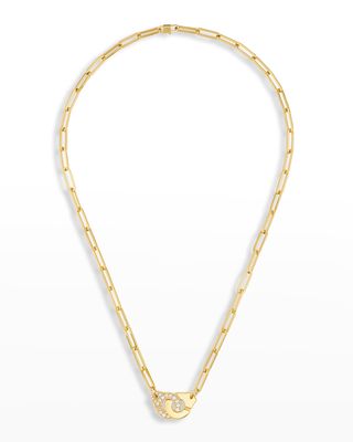 Yellow Gold Menottes R12 Large Chain Necklace with 1 Side Diamonds