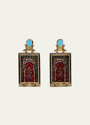 Yellow Gold Mini Carpet Earrings with Diamond and Turquoise