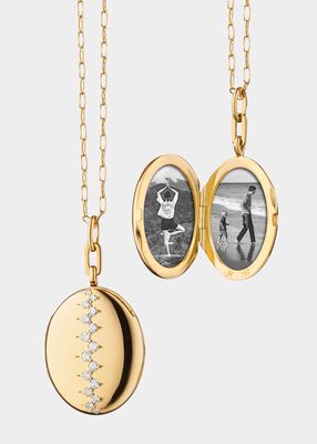 Yellow Gold Oval "Catherine" Locket Necklace with Scattered Diamonds