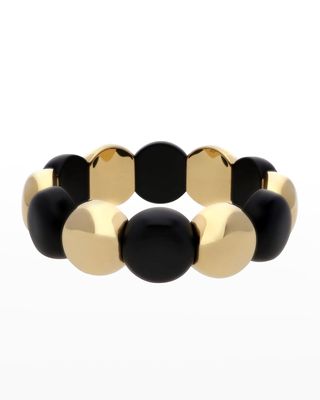 Yellow Gold Overlay and Matte Black Ceramic Larger Aura Dama Stretch Bracelet