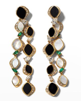 Yellow Gold Pebble Earrings with Mother-of-Pearl, Diamonds and Emeralds