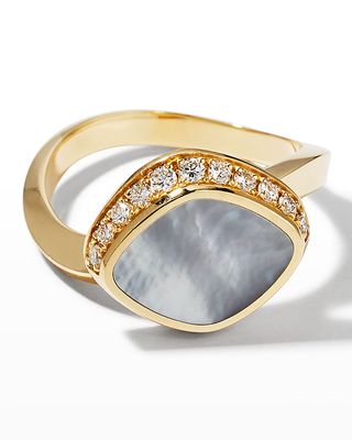 Yellow Gold Pebble Ring with Mother-of-Pearl and Diamonds