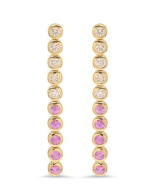Yellow Gold Pink Sapphire and Diamond 10-Bezel Tennis Earrings