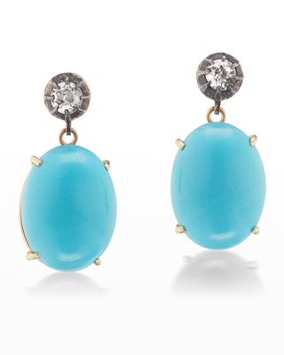 Yellow Gold Prong-Set Turquoise Drop Earrings with Diamond Post