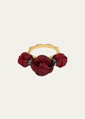 Yellow Gold Red Bamboo Ring with Diamonds