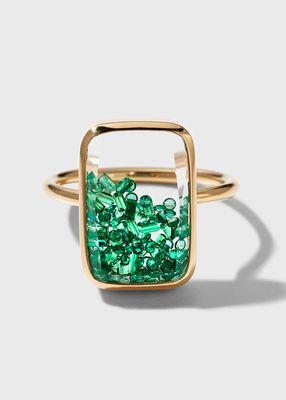 Yellow Gold Ring with Emeralds in a White Sapphire Kaleidoscope Shaker